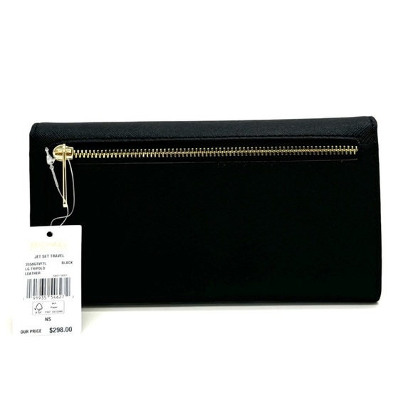 Michael Kors Large Trifold Wallet Black/Gold - Picture 5 of 8